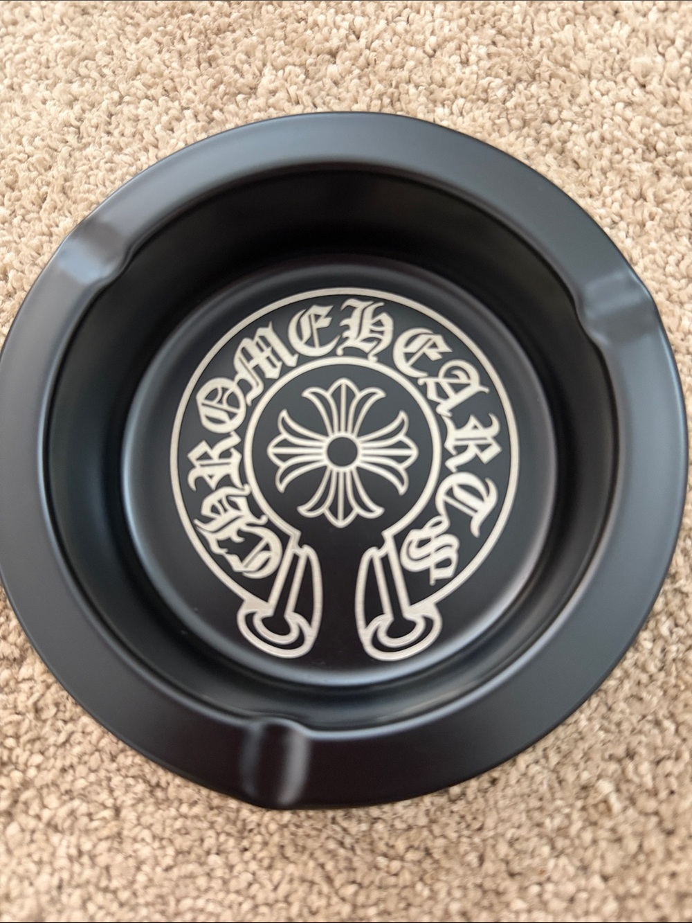 Chrome Hearts Black and White Round Metal Ashtray